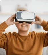 Child exploring virtual reality at home