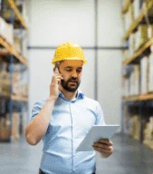 Warehouse manager on the phone